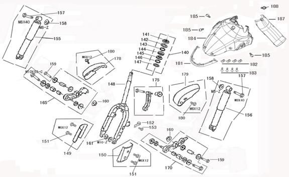 Forcella anteriore - Cuffia - Parafango anteriore China Joy/Legend bianco