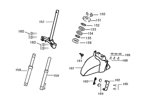 Forcella anteriore - Cuffia - Parafango anteriore China VX-S/Riva Sport blu jeans opaco