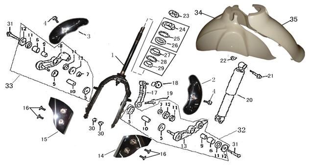 Forcella anteriore - Cuffia - Parafango anteriore China LX bianco