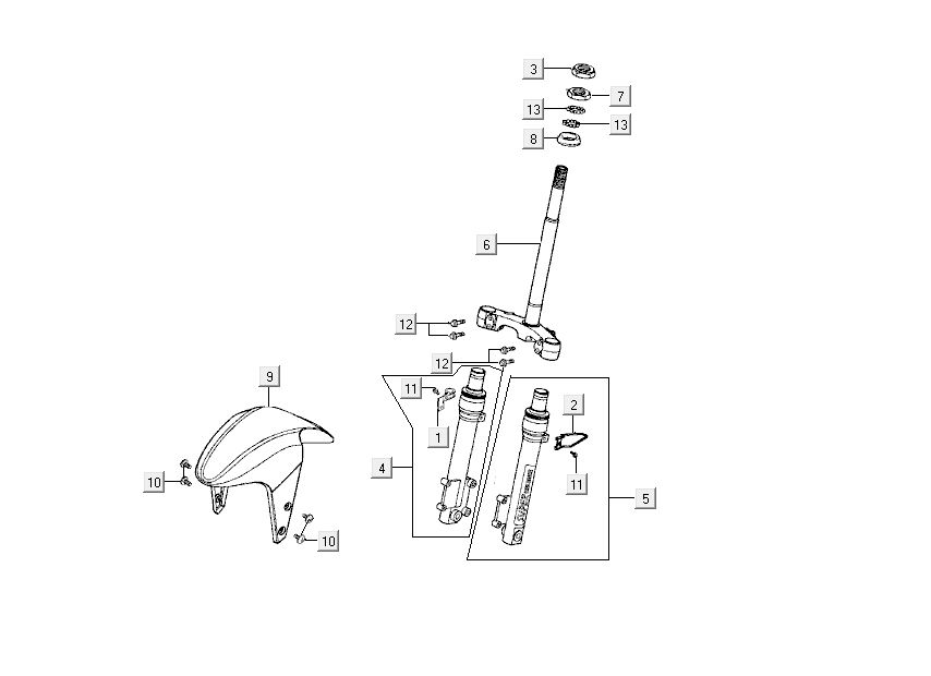Forcella anteriore - Cuffia - Parafango anteriore Kymco Super9 50 2 tempi AC vecchio modello nero opaco argento