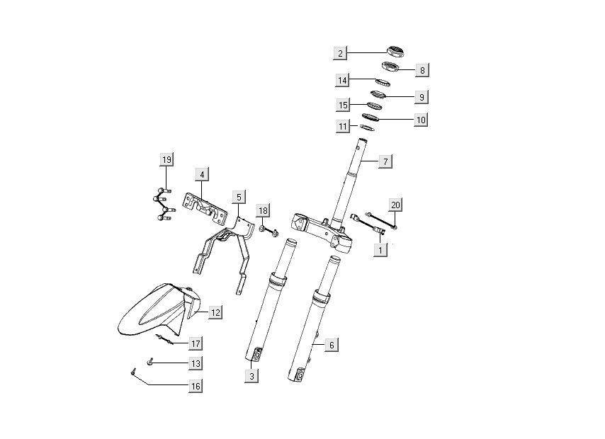 Forcella anteriore - Cuffia - Parafango anteriore Kymco People S 50 4 tempi Grigio scuro