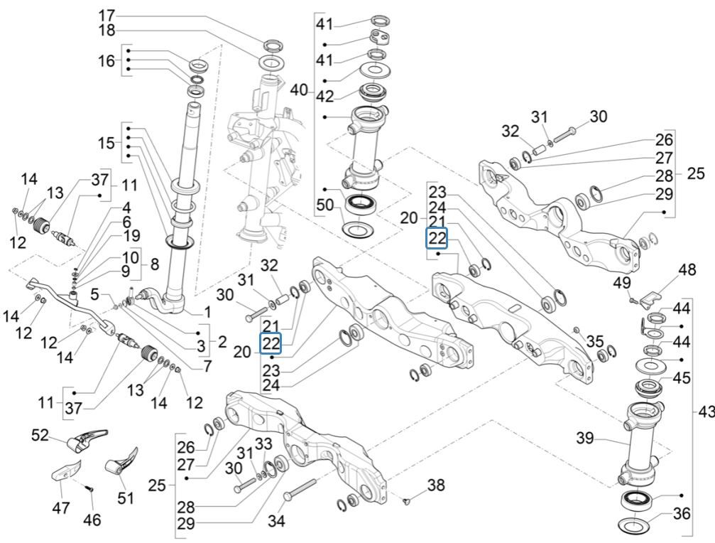 Forcella anteriore - Cuffie Piaggio MP3 300 ie LT Business - Sport (con e senza ABS) 2016-2018