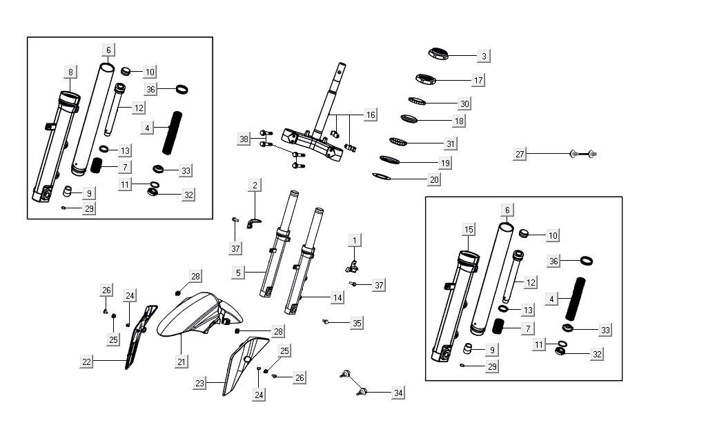 Forcella anteriore - Cuffie Kymco Agility 16'+ 50i 4 tempi Euro 4 nere