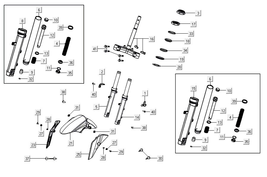 Forcella anteriore - Cuffie Kymco Agility 16'+ 4 tempi in argento metallizzato opaco