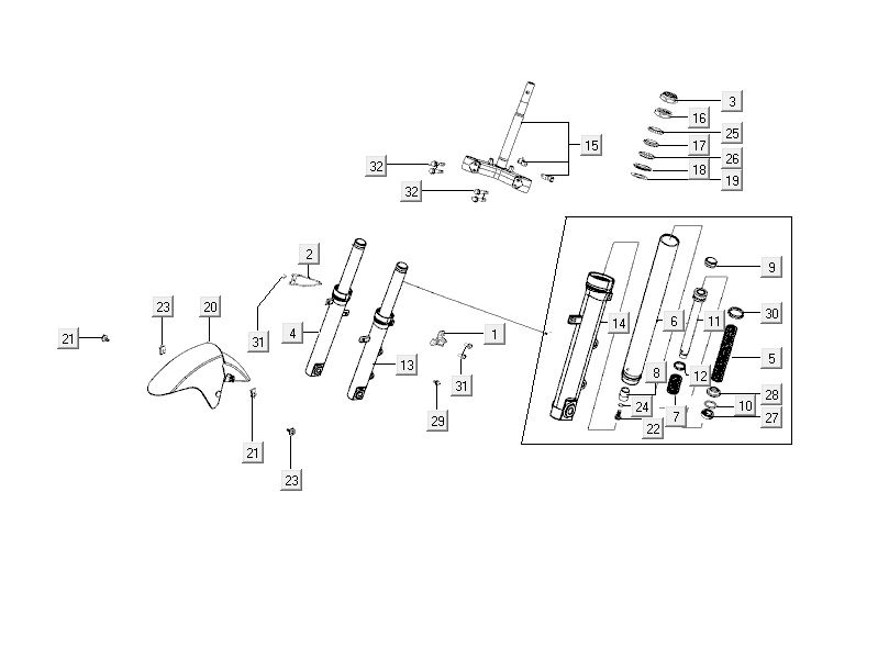 Forcella anteriore - Cuffie Kymco City 16' 4 tempi nere