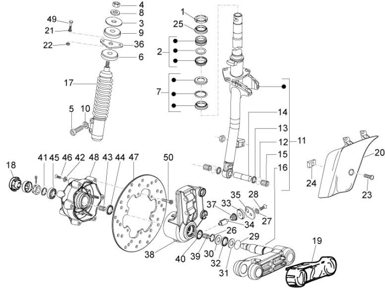 Forcella anteriore - Cuffia Vespa S 50 4 tempi 4V AC