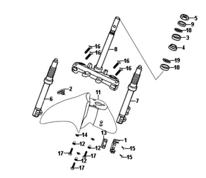 Forcella anteriore/parafango anteriore/auricolare Sym Symphony ST E3 Light Black (BK-7C)