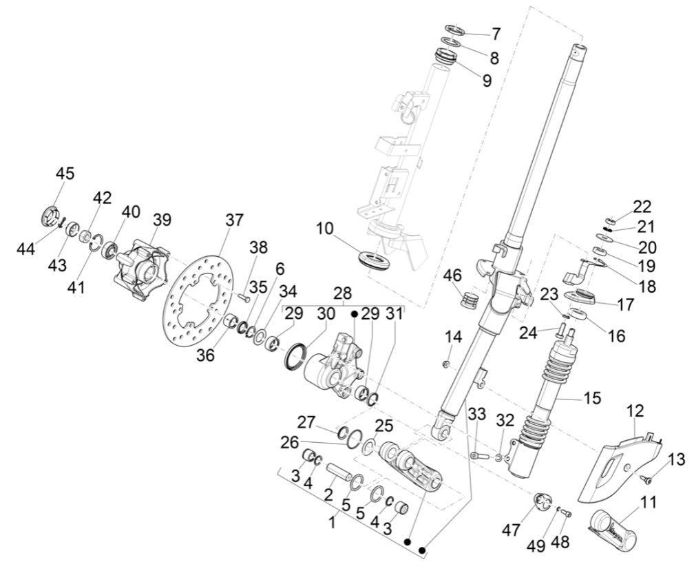 Forcella anteriore - cuffia Vespa Elettrica 45km/h Euro 5 2021