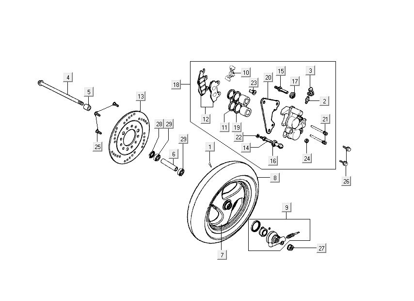 Ruota anteriore - Pinza - Pastiglie freno - Disco freno Kymco Super9 50 2 tempi AC vecchio modello sportivo blu