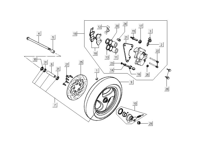 Ruota anteriore - Pinza - Pastiglie freno - Disco freno Kymco Grand Dink 2 tempi antracite