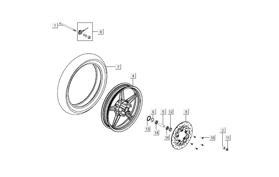 Ruota anteriore - Disco freno Kymco Super8 50 4 tempi 2009 → bianco