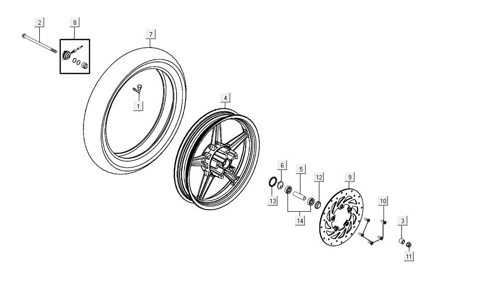 Ruota anteriore - Disco freno Agility 16+ 125 Matt Metallic Silver