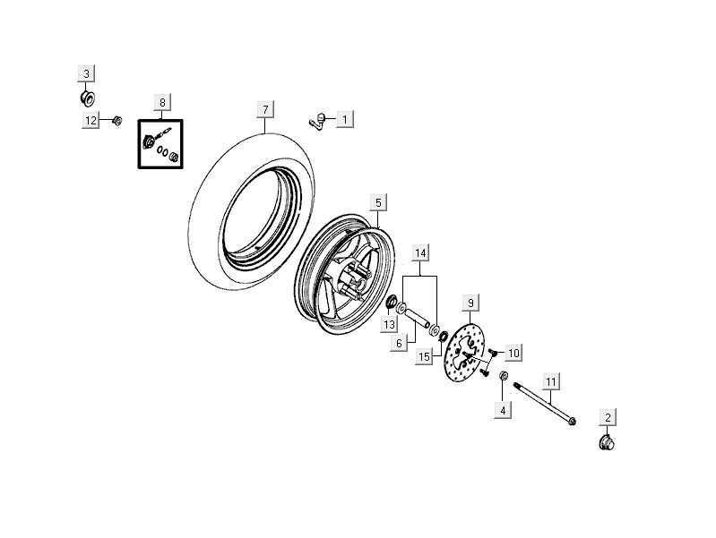 Ruota anteriore nera a 4 tempi Kymco Delivery
