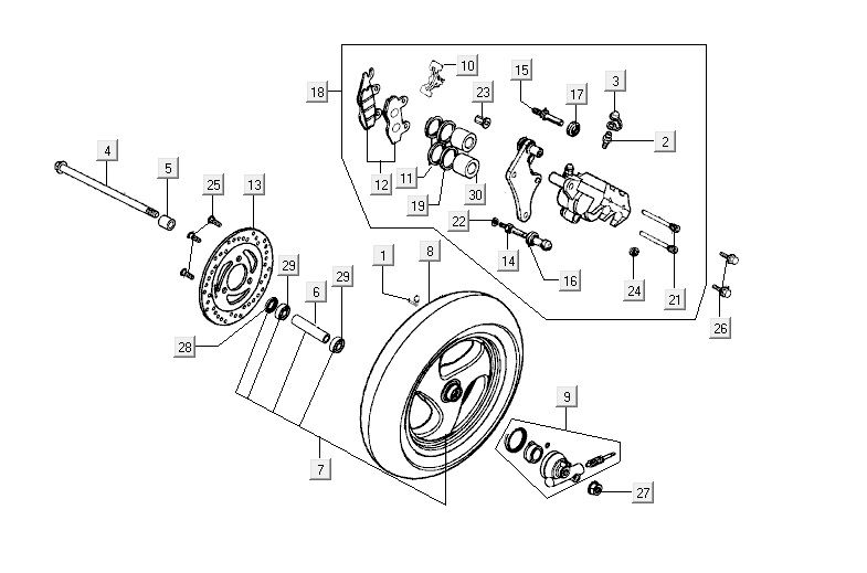 Ruota anteriore Kymco Super9 50 2 tempi LC vecchio modello nero opaco-rosso