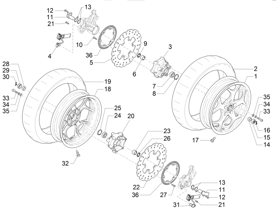 Ruota anteriore Piaggio MP3 350 Maxi Sport ABS Euro 4 2018-2020