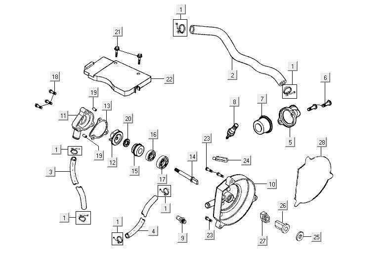 Pompa acqua Kymco Super9 50 2 tempi LC vecchio modello nero opaco-argento