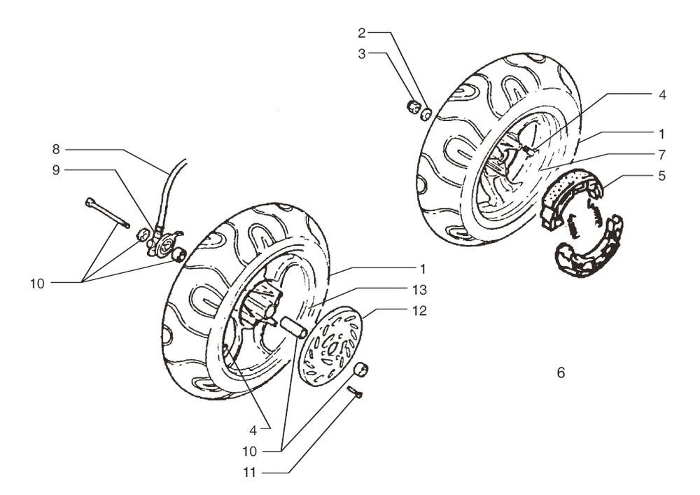 Ruota anteriore - Ruota posteriore - Disco freno - Ganasce freno Beta Ark-k 50 2 tempi AC silver 2006