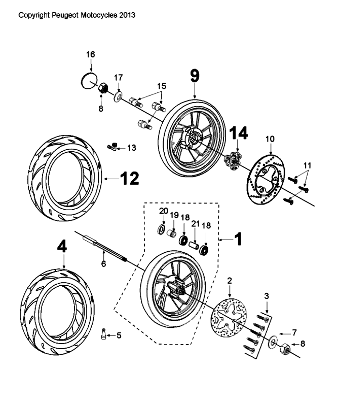 Ruota Anteriore - Ruota Posteriore Peugeot Citystar 50 Brown