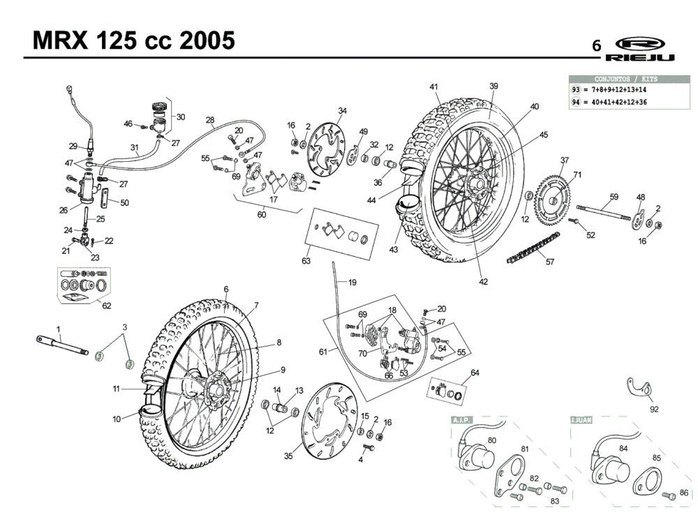 Ruota anteriore - Ruota posteriore Rieju MRX 125 blu 2005 4 tempi