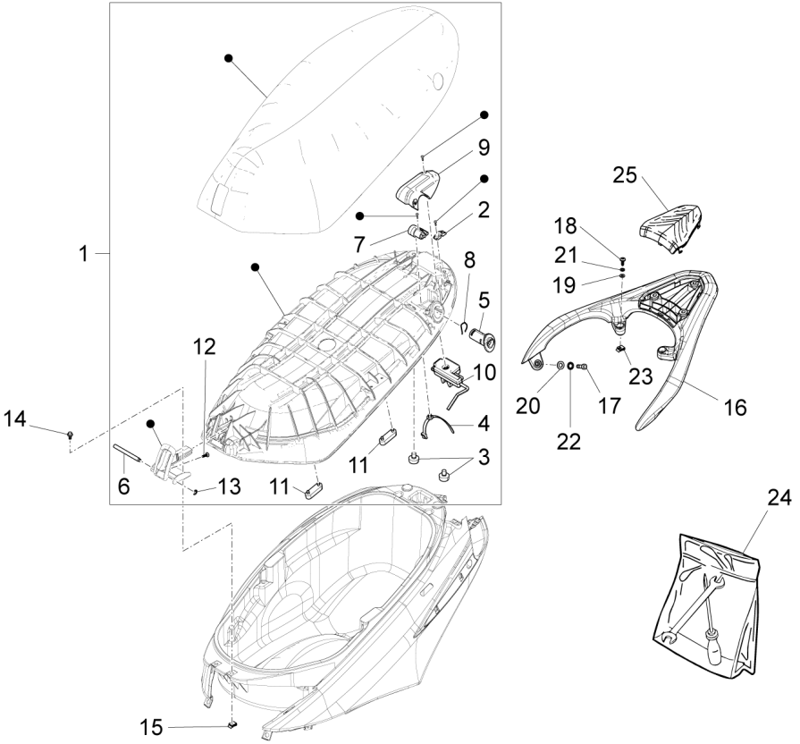Sella Piaggio Fly 125 IE 4 tempi 3V Euro 3