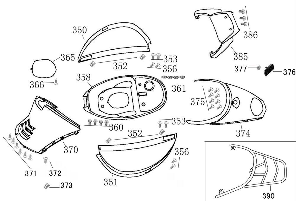 Parabrezza per moto - Scatola porta casco - portapacchi posteriore Znen Grace in titanio