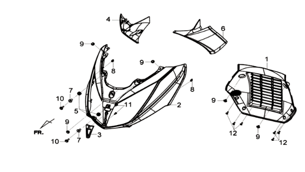 Piastra anteriore/lampeggianti/scudo interno per le gambe Sym Joymax 125I ABS nero (BK-231S)