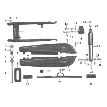 Forcellone posteriore - Carter catena - Ammortizzatore Zündapp GTS 50 517-40L5