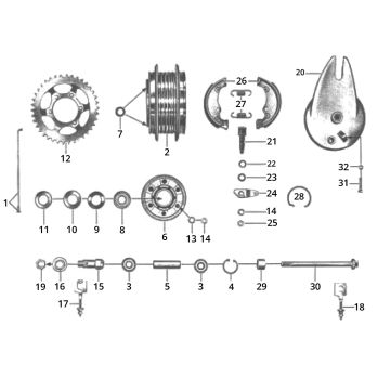 Mozzo ruota posteriore- Pignone posteriore - Ganasce freno Zündapp GTS 50 517-40L5