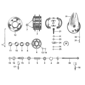 Mozzo ruota posteriore- Pignone posteriore - Ganasce freno Zündapp GTS 50 517-39L0