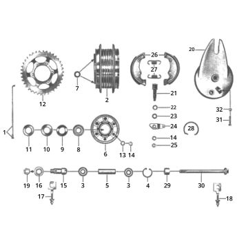 Mozzo ruota posteriore- Pignone posteriore - Ganasce freno Zündapp GTS 50 517-40L0