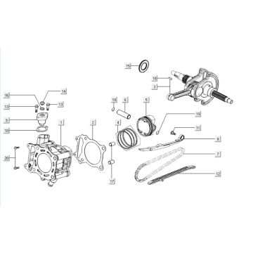 Cilindro - Pistone - Albero motore Kymco Downtown 300i 4T LC bianco
