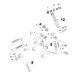 Achtertelescoop en standaard Peugeot Django 125 Allure E3 2014-2017