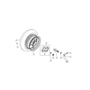 Ruota posteriore - Ganasce freno Kymco Super9 50 2 tempi AC nuovo modello argento - nero