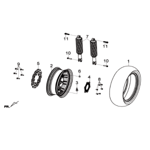 Ruota posteriore/telescopio posteriore Sym Joymax 300I ABS E3 2014-2016