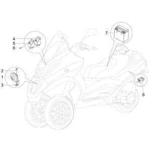 Batteria - Tromba - Relè di avviamento Piaggio MP3 300 LT Sport 2009-2014