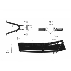 Sella - Cavalletto centrale - Poggiapiedi - Portapacchi posteriore Zundapp C50 Sport 529-010, 020, 022