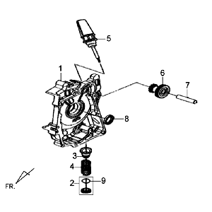 Carter destro - Filtro olio - Asta di livello Sym Jet 4 (R086) rossa