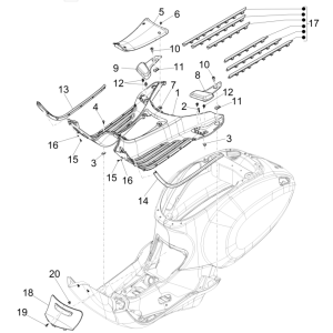 Rivestimento centrale - Poggiapiedi Vespa Sprint 4 tempi 3V (iniezione euro4 IGET) Cuscino bianco 544
