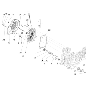 Coperchio volano - Filtro olio - Asta di livello Vespa Sprint 125 3V IE ABS