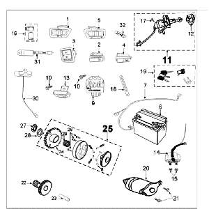 Parti elettriche - Bendix - Motorino di avviamento - Batteria Peugeot Tweet vecchia bianca
