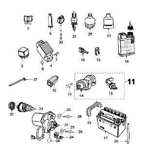 Parti elettriche - Bendix - Motorino di avviamento - Batteria Peugeot Vivacity Blue