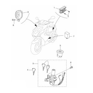 Blocchetto di accensione - Regolatore di tensione - Tromba Yamaha Aerox 4 tempi 2014