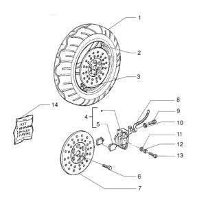 Ruota anteriore - Disco freno - Pinza freno Piaggio Zip RST 50 2 tempi AC
