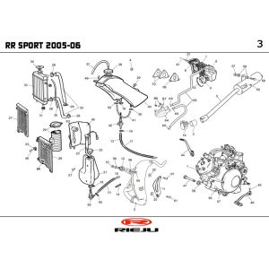 Radiatore - Raffreddamento - Serbatoio gas - Scarico Rieju RR giallo 2007 2 tempi