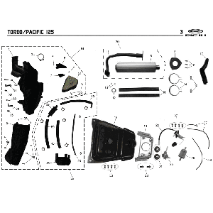 Filtro aria- Serbatoio gas- Scarico Rieju Pacific 125 grigio 2 tempi
