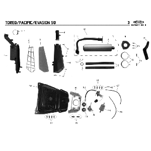Filtro aria - Serbatoio gas - Scarico Rieju Pacific rosso 2009 2 tempi