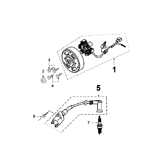 Accensione - Statore - Volano - Bobina di accensione - Candela Peugeot Jet Force 50 2 tempi LC Iniezione rossa