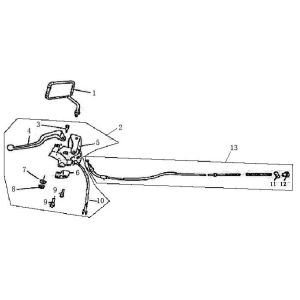 Maniglia del freno sinistra - Cavo del freno posteriore - specchio BTC Grande Retro GT1 nero