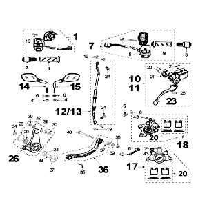 Pinza freno - Tubo freno - Leve freno - Specchietti AJP Peugeot Speedfight 2 50 2 tempi LC silver