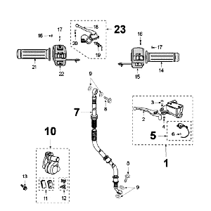 Cilindro del freno - Pinza - Pastiglie freno - Tubi del freno - Interruttori dello sterzo D160 Peugeot V-Clic 50 4 tempi AC bianco